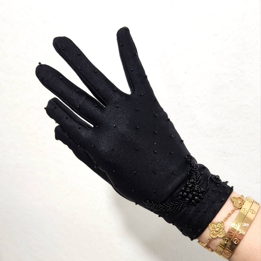 Black beaded gloves